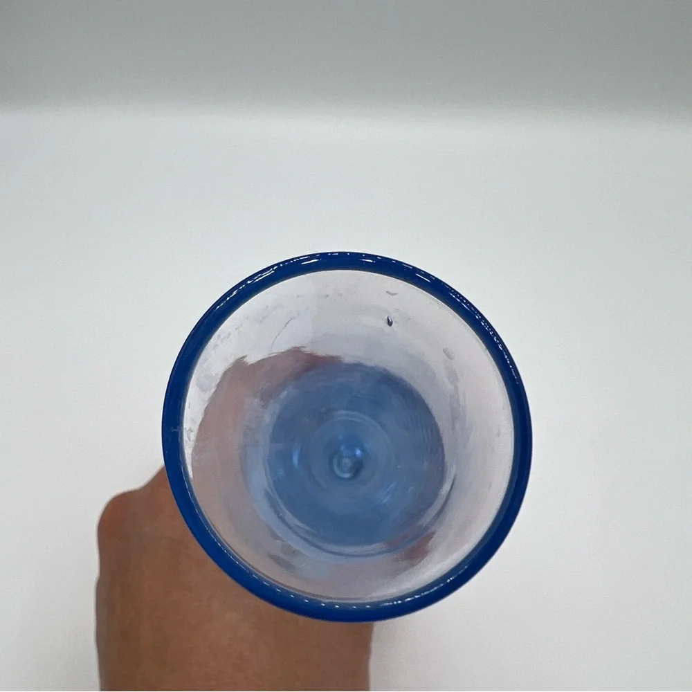 Elegant Controlled Bubble Art Glass‎ Vase Set in Blue and Amber with Flaws